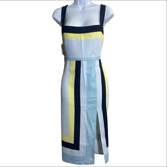 ARITIZIA BABATON 90s Slip Dress Blue Yellow Midi Dress 4 - Picture 3 of 9